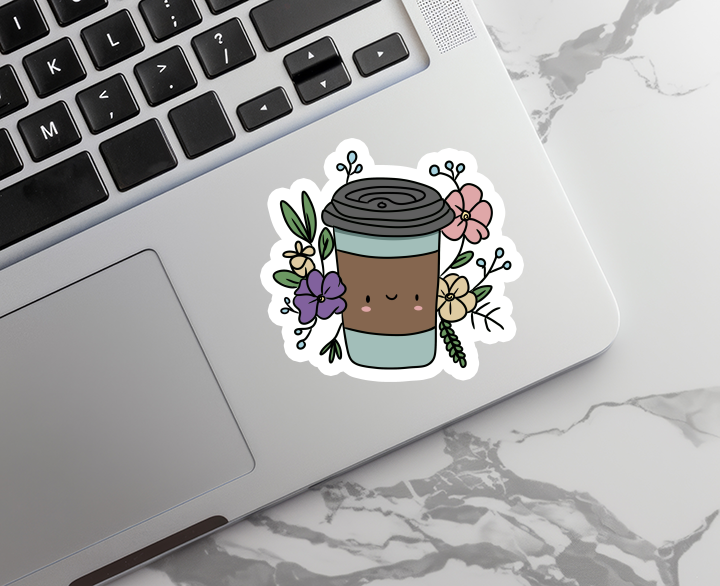 Floral Coffee | Food | Waterproof Sticker | 3"