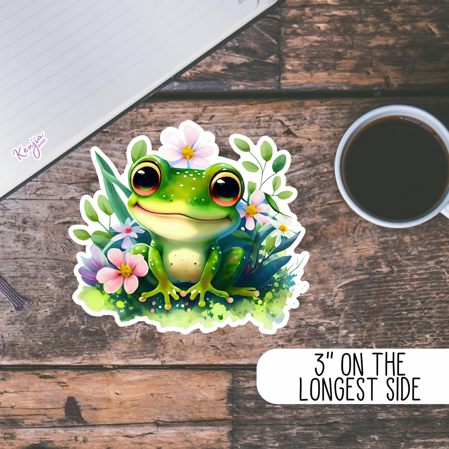 Cute handmade Happy Frog Sticker / Waterproof: Waterproof Matte