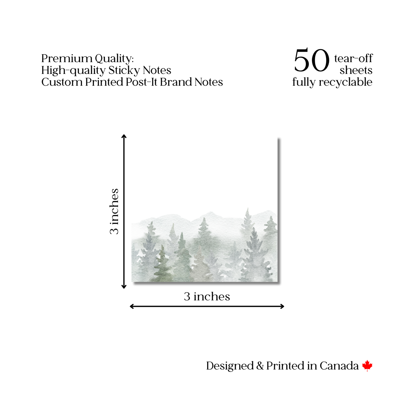 Watercolour Boreal Forest: 50 Sheet Post-It Notepad