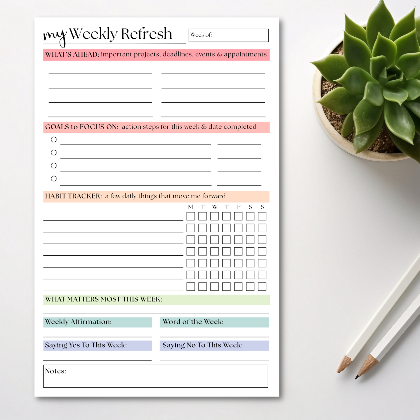My Weekly Refresh Weekly Life Planner: 50-Page Notepad