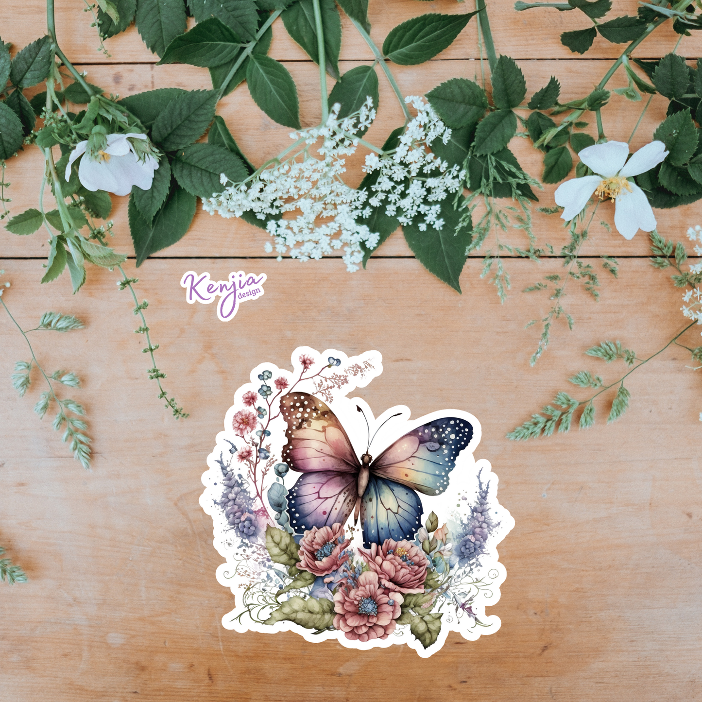 Cute Handmade Retro Butterfly Floral Sticker / Waterproof: Waterproof Matte