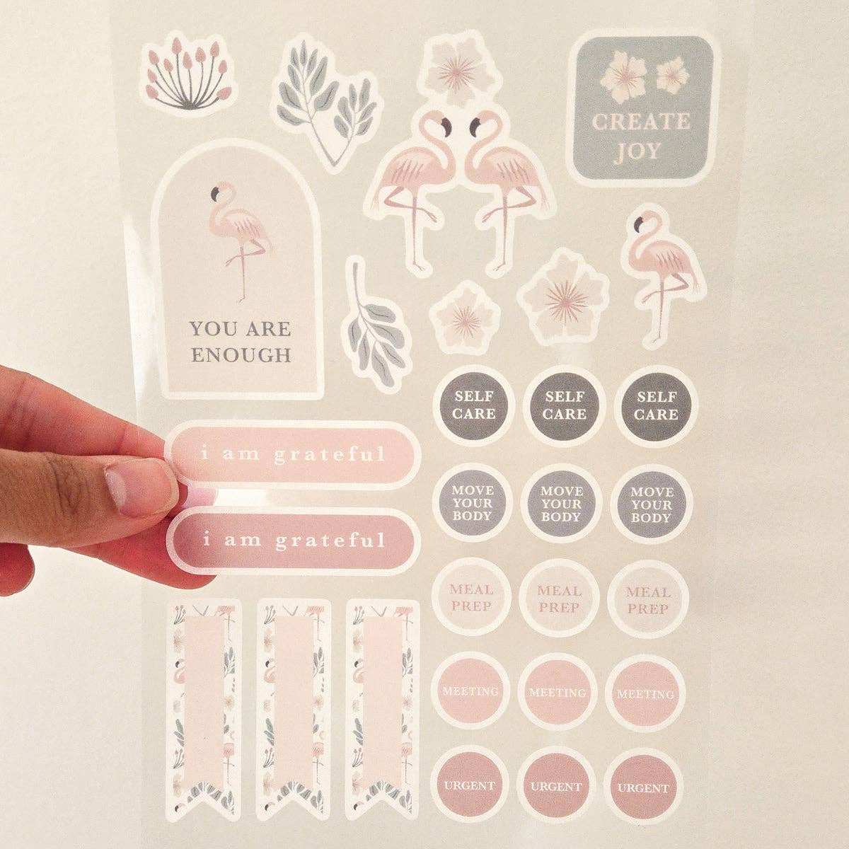 Flamingos Floral Washi Planner Stickers — Mindful Sticker Sheet for Planners, Journals & Bullet Journaling