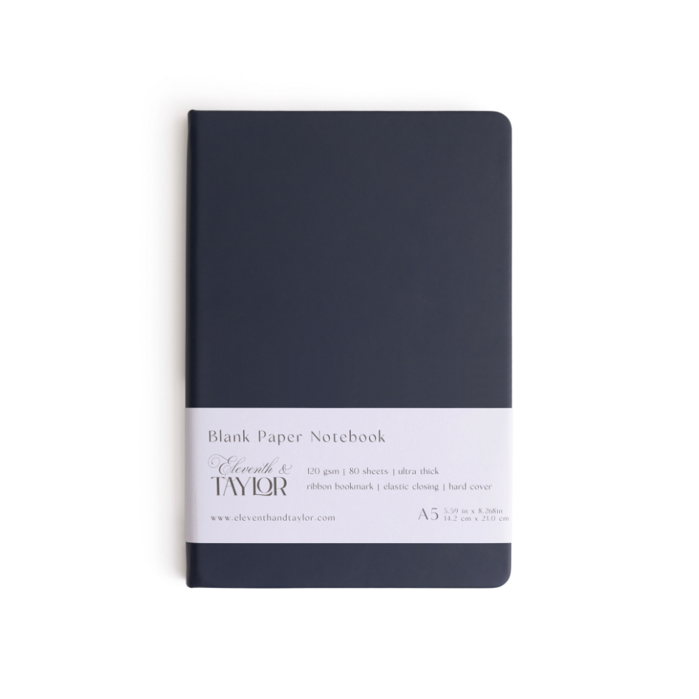 160 Page A5 Blank Journals: 120 GSM Thick Blank Card Stock: Black