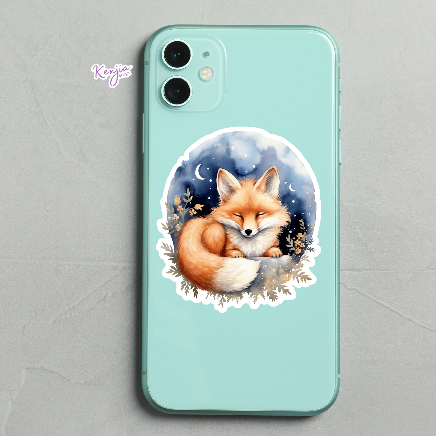 Cute Fox with Moon Stickers / Waterproof: Waterproof Matte