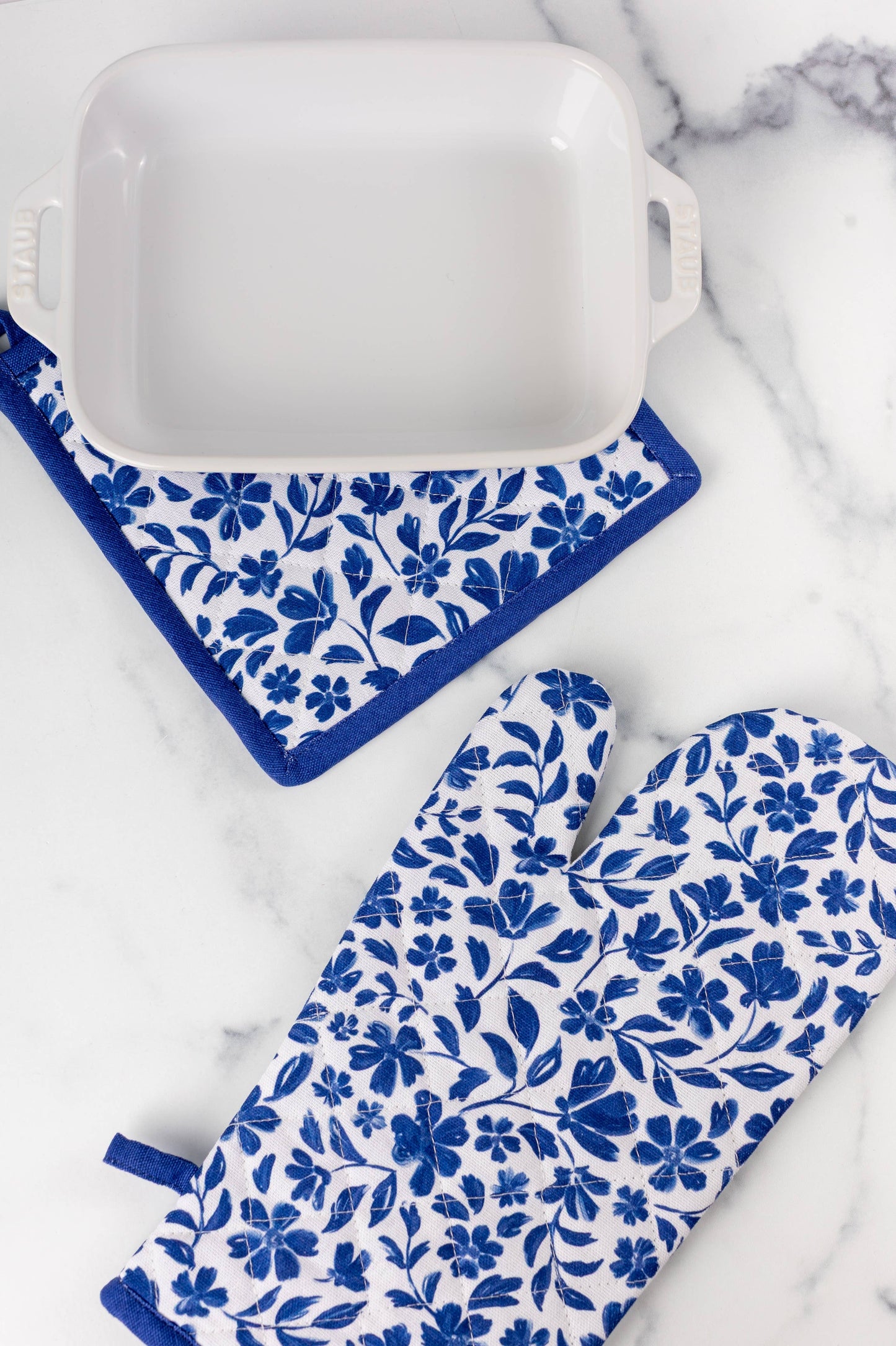 Porcelain Floral Oven Mitt + Pot Holder