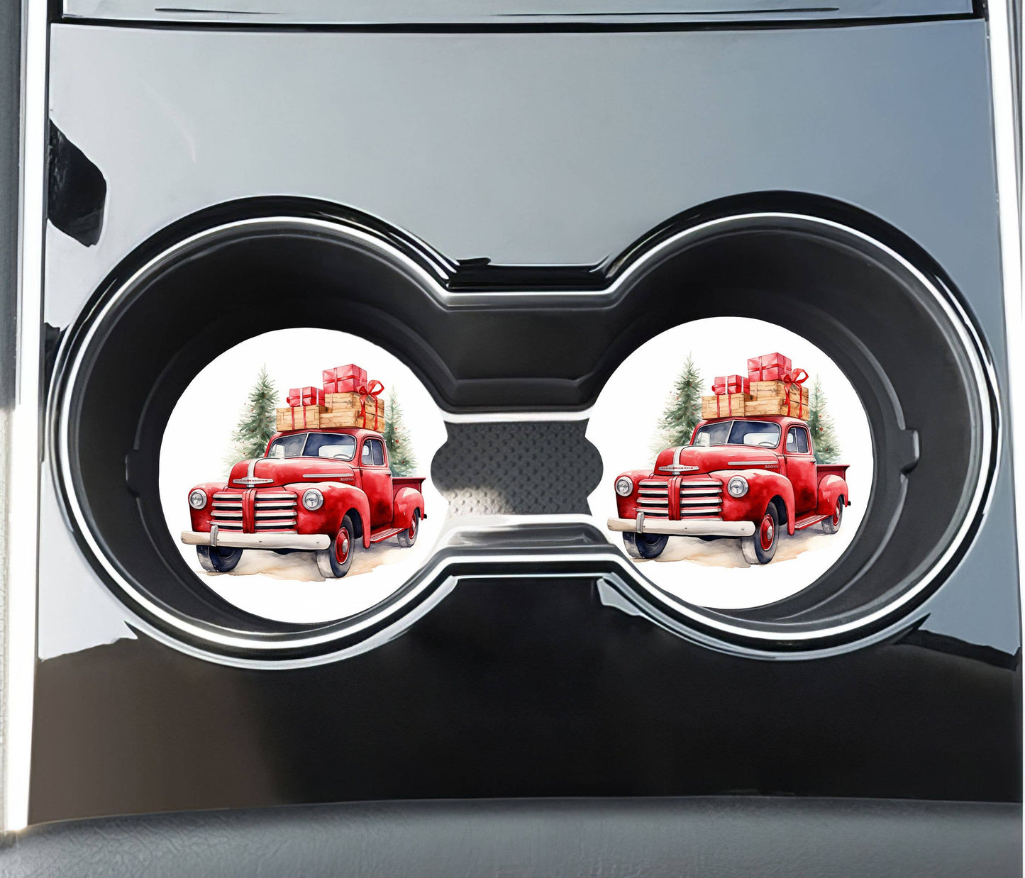 Red Truck Christmas Car Coasters -Neoprene Set of 2