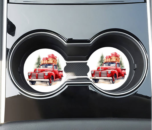 Red Truck Christmas Car Coasters -Neoprene Set of 2