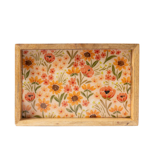 Sunny Poppies Mango Wood Tray