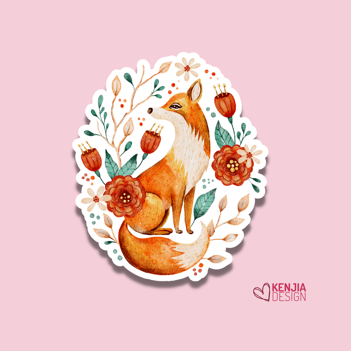 Cute Fox Stickers and Magnets with Flowers: Matte / 2'' Stickers