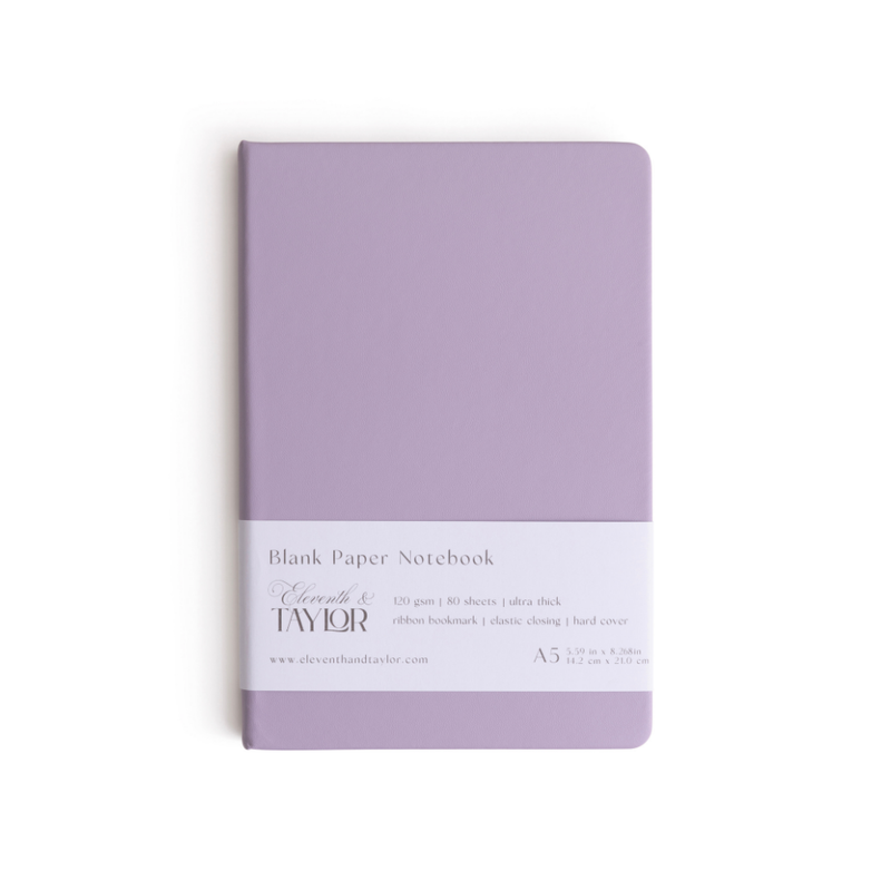 160 Page A5 Blank Journals: 120 GSM Thick Blank Card Stock: Lilac Purple