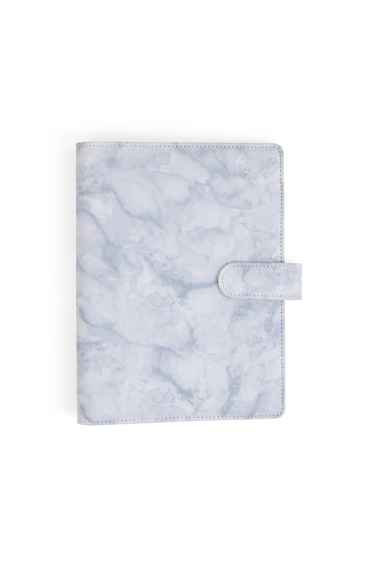 A5 Binder: 6 Hole with Elastic Pen Holder & Magnetic Closure: Marbled Blue