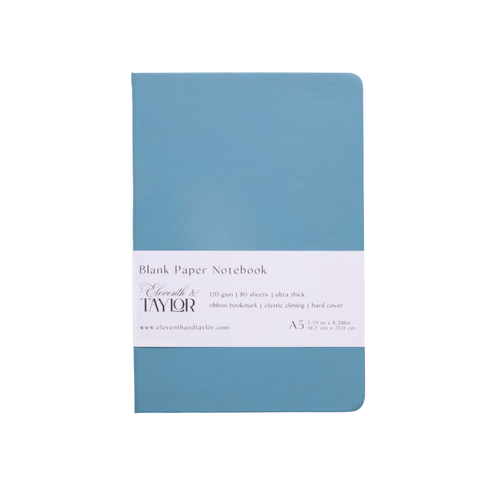 160 Page A5 Blank Journals: 120 GSM Thick Blank Card Stock: Ocean blue