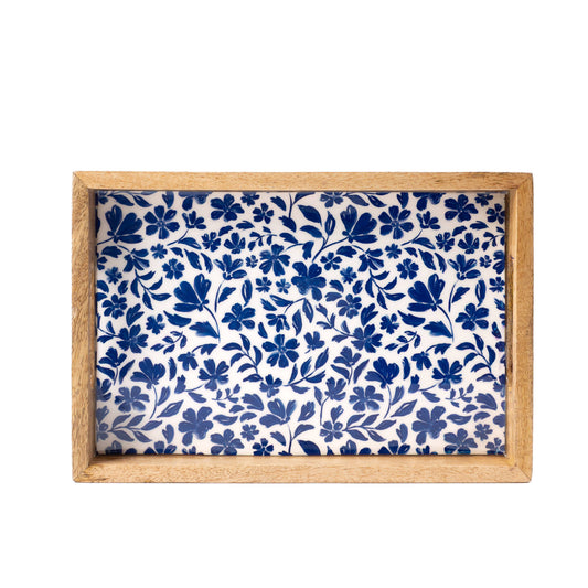 Porcelain Floral Mango Wood Tray