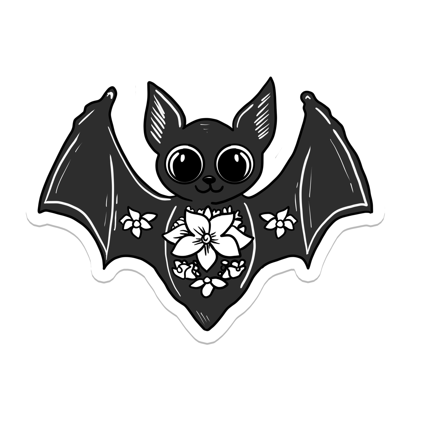Cute Bat and Flowers | Gothic | Waterproof Sticker | 3"
