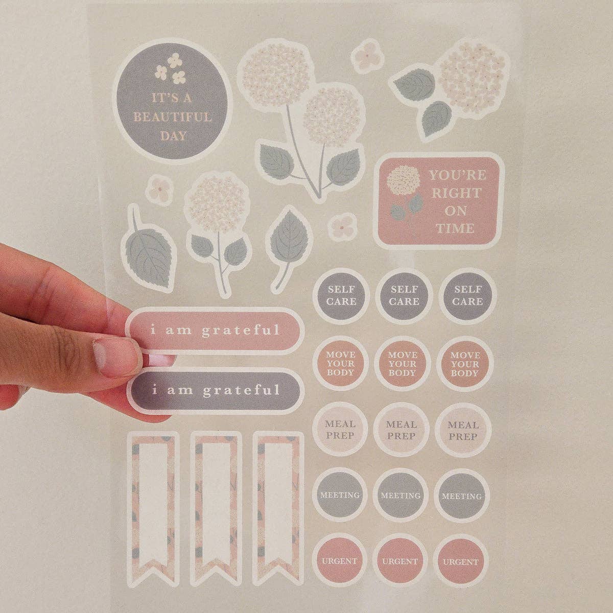 Hydrangeas Floral Washi Planner Stickers — Mindful Sticker Sheet for Planners, Journals & Bullet Journaling