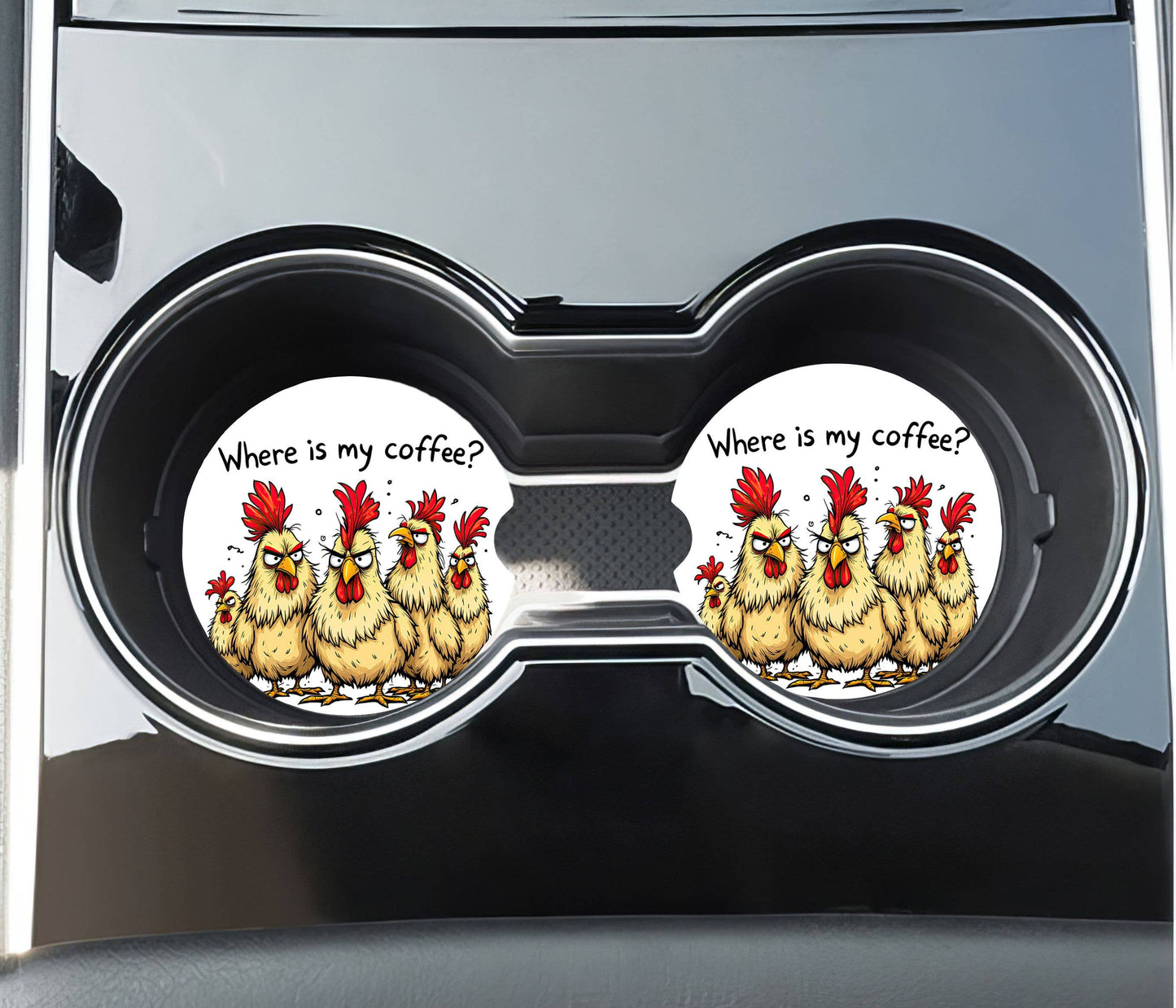 Chickens Coffee Car Coasters -Neoprene Set of 2