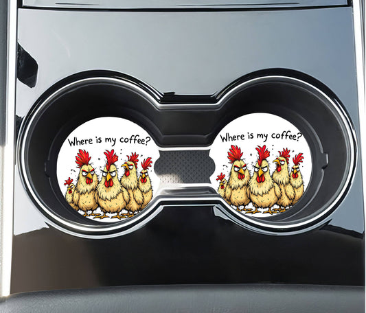Chickens Coffee Car Coasters -Neoprene Set of 2