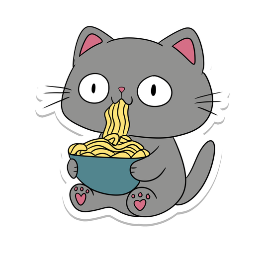 Noodle Cat | Animal | Food | Waterproof Sticker | 3"