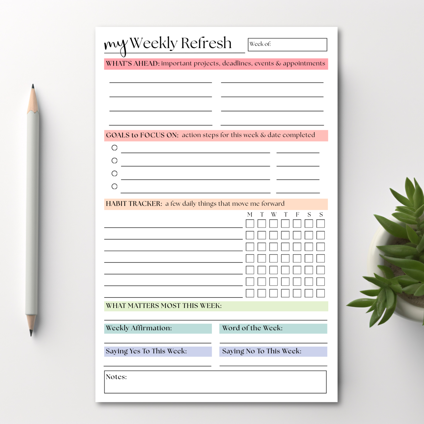 My Weekly Refresh Weekly Life Planner: 50-Page Notepad