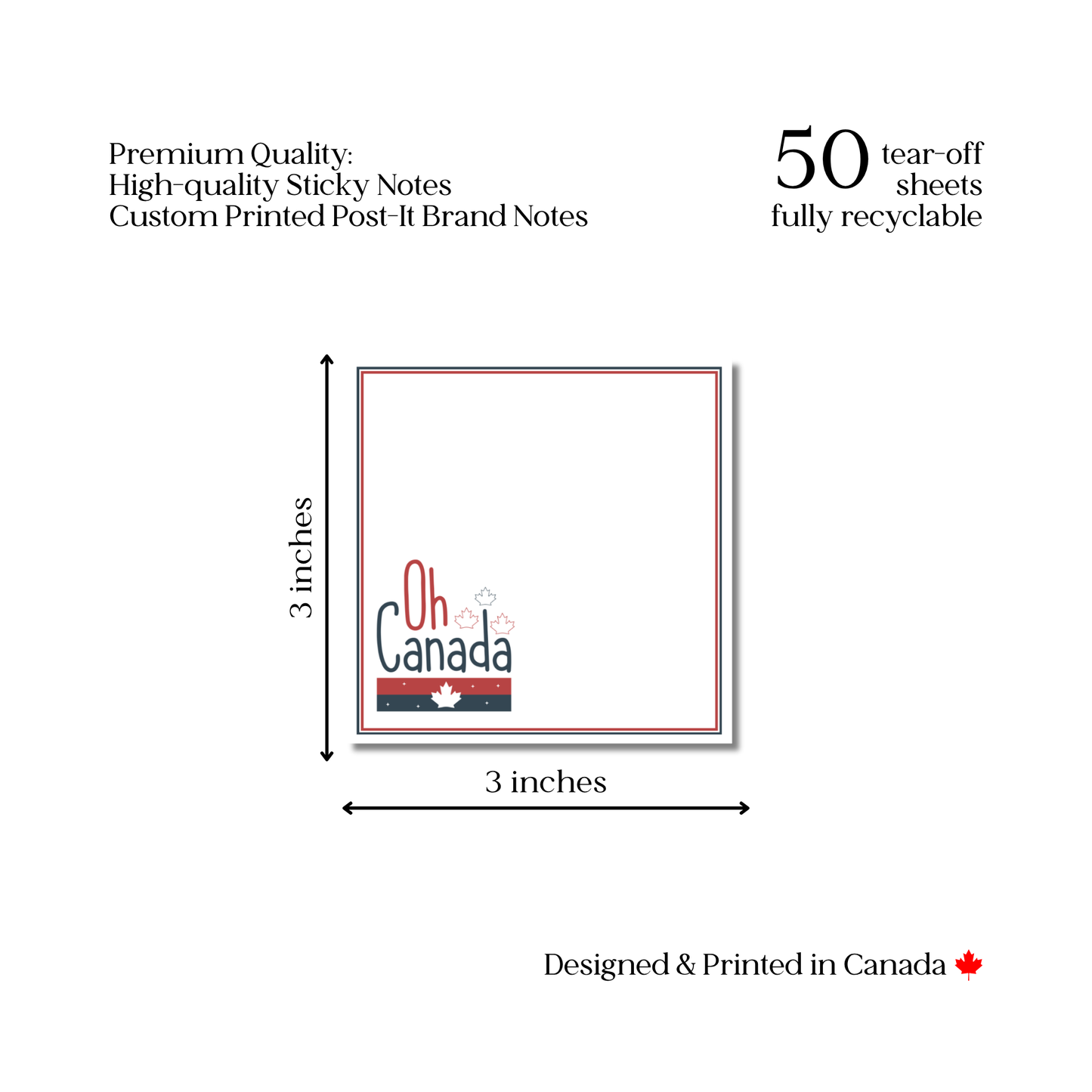 Oh Canada: 50 Sheet Post-It Note Notepad