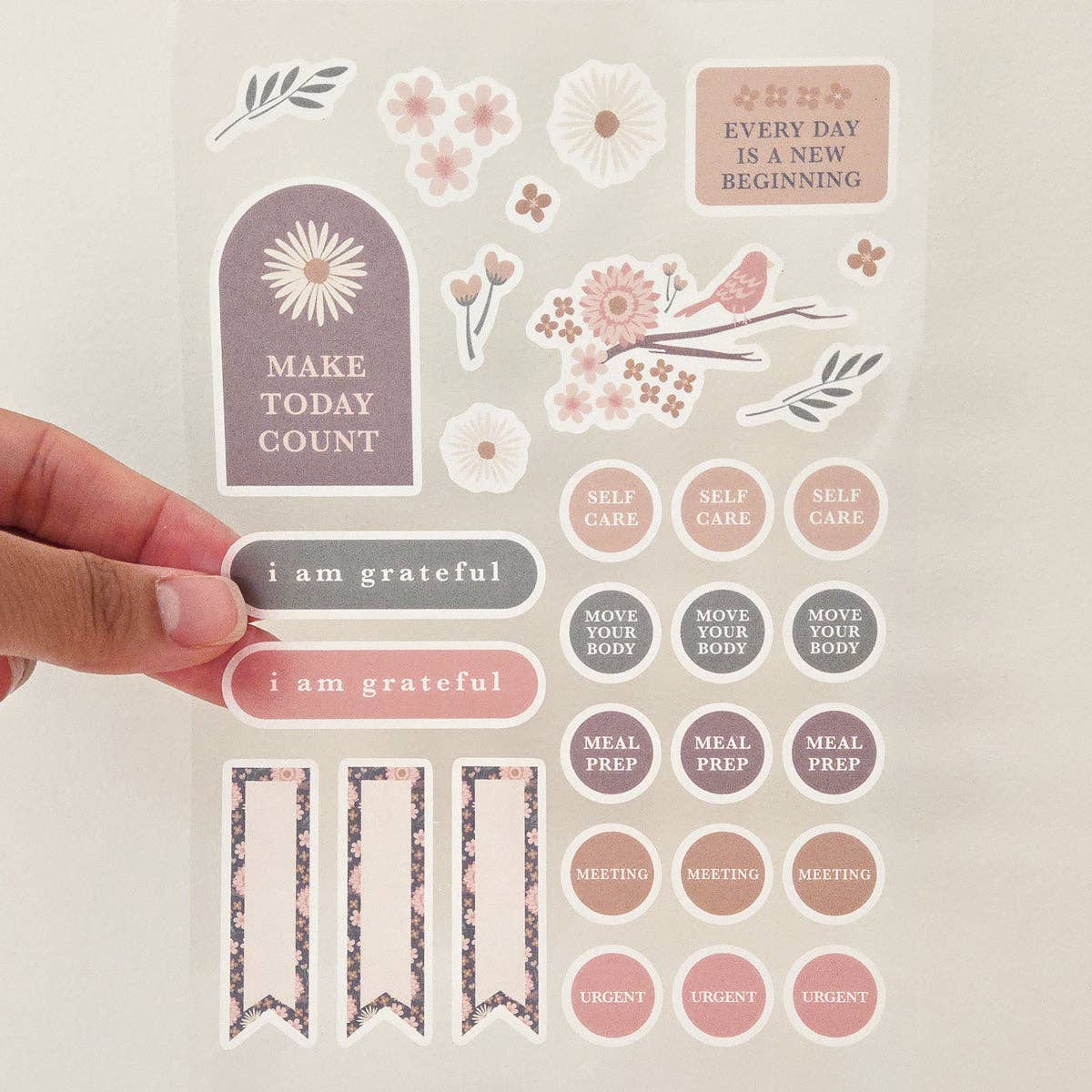 Birdy Floral Washi Planner Stickers — Mindful Sticker Sheet for Planners, Journals & Bullet Journaling