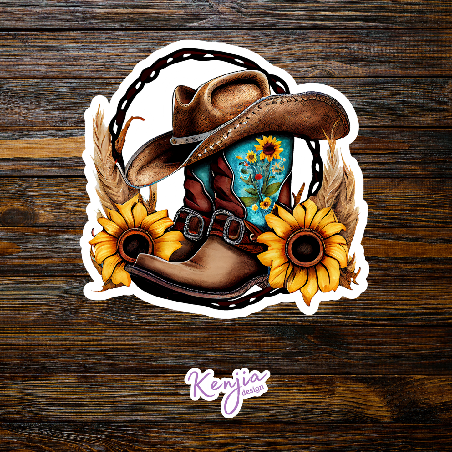 Cute Western Boots Sticker with Watercolor Effect: Waterproof Matte
