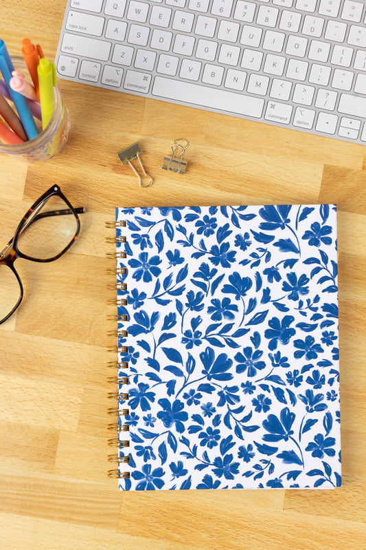 Porcelain Floral 7x9 Hardcover Spiral Notebook