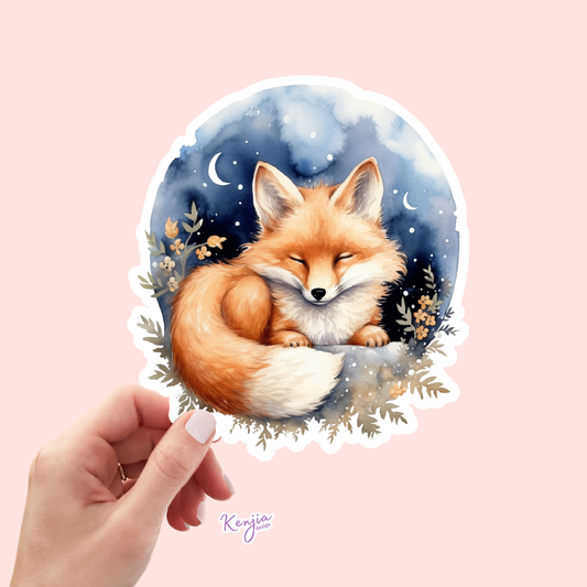 Cute Fox with Moon Stickers / Waterproof: Waterproof Matte
