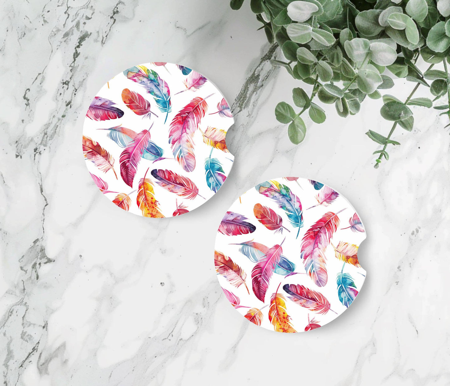Feather Car Coasters - Neoprene Set of 2