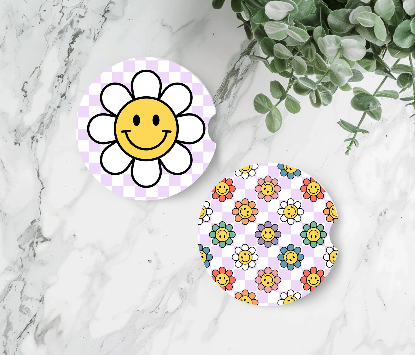 Daisy Car Coasters - Neoprene Set of 2