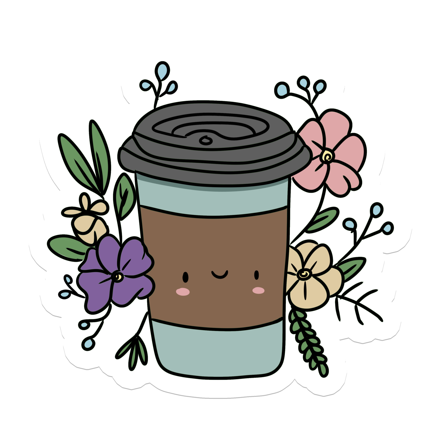 Floral Coffee | Food | Waterproof Sticker | 3"