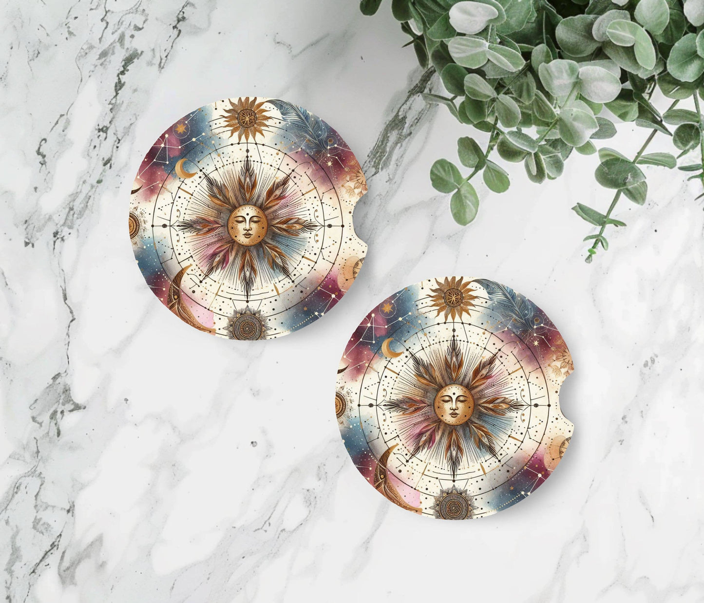 Sun Moon Car Coasters - Neoprene Set of 2