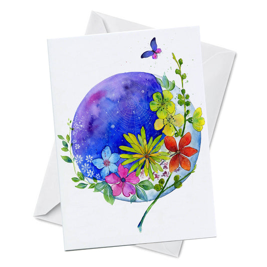 Greeting Card - Moon Garden - Watercolour Flowers 