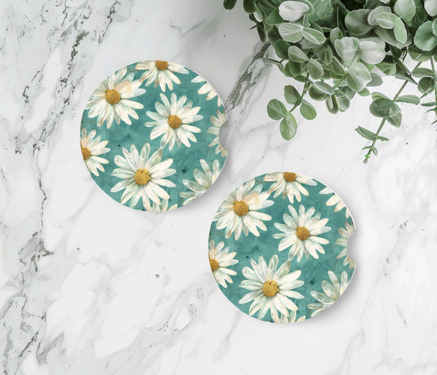 Daisy Flower Car Coasters - Neoprene Set of 2