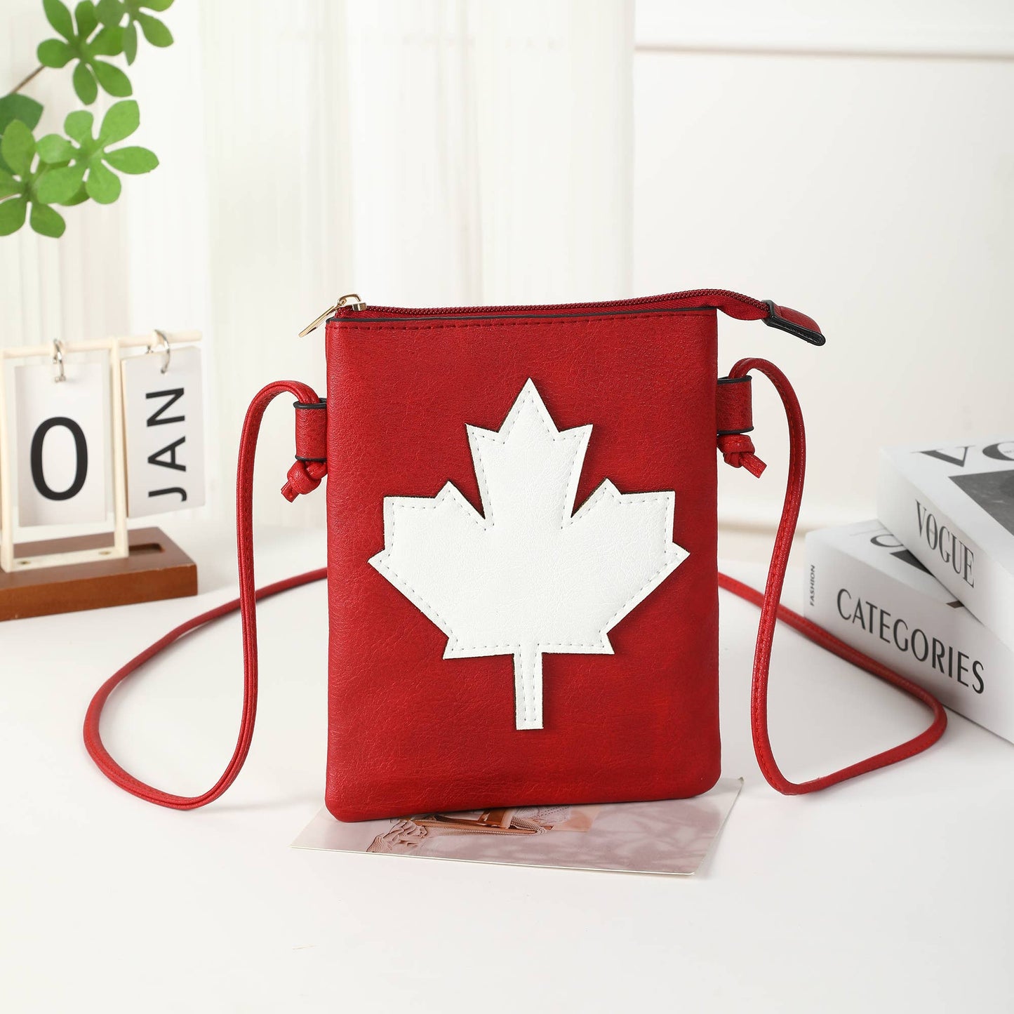 Red - Canadian Flag Lacer cut crossbody cellphone bag