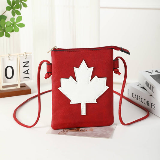 Red - Canadian Flag Lacer cut crossbody cellphone bag