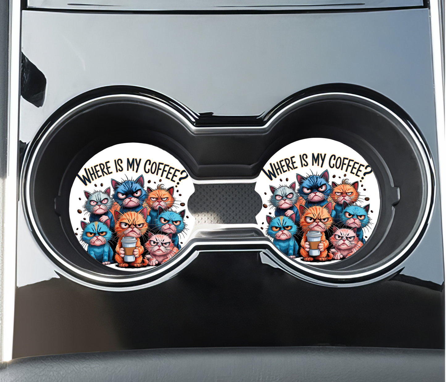Cat Coffee Car Coasters - Neoprene Set of 2