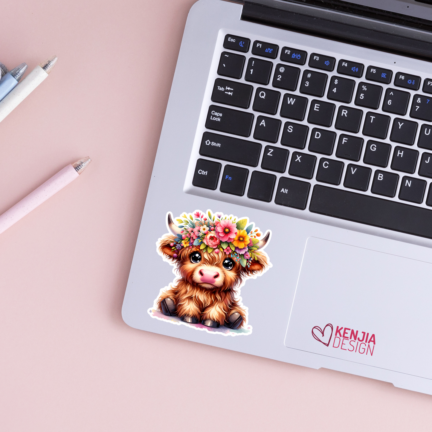 Cute Baby Highland Cow Stickers / Floral Farm Animal Lover : Matte Stickers 2''