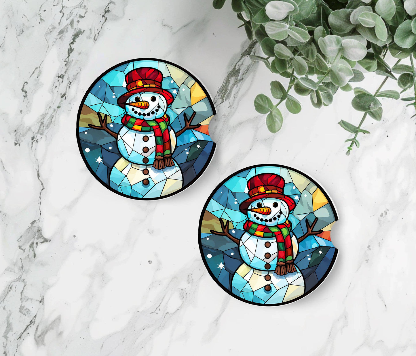 Winter Snowman Christmas Car Coasters - Neoprene Set of 2