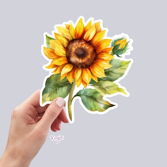 Watercolor Sunflower Sticker / Waterproof: Waterproof Matte