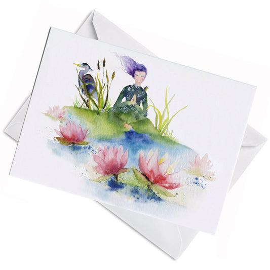 Greeting Card - Lotus -  Meditation Nature Heron 