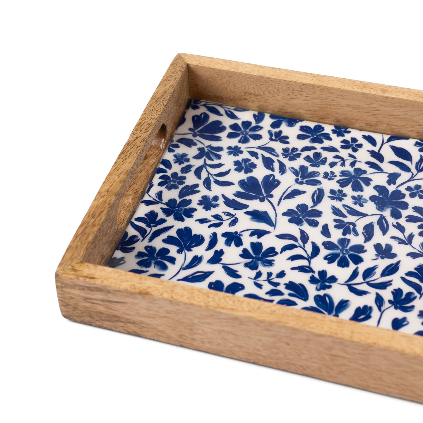 Porcelain Floral Mango Wood Tray