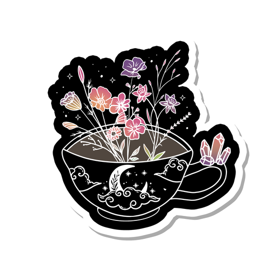Flowers | Moon | Tea Cup | Witch | Waterproof Sticker | 2.7"