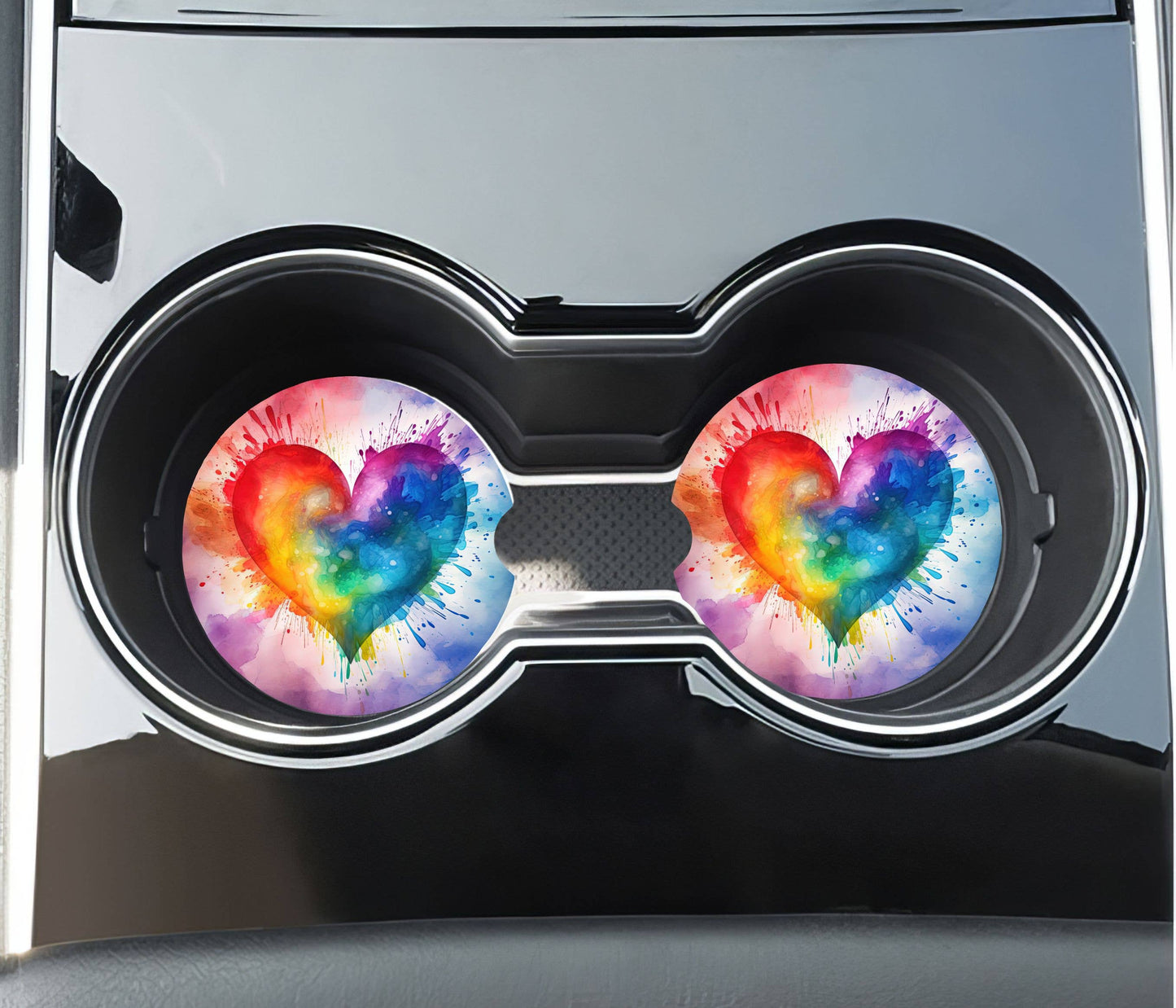 Watercolor Heart Car Coasters - Neoprene Set of 2