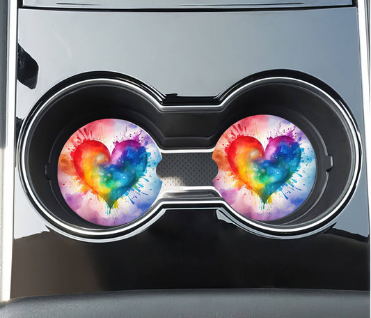 Watercolor Heart Car Coasters - Neoprene Set of 2