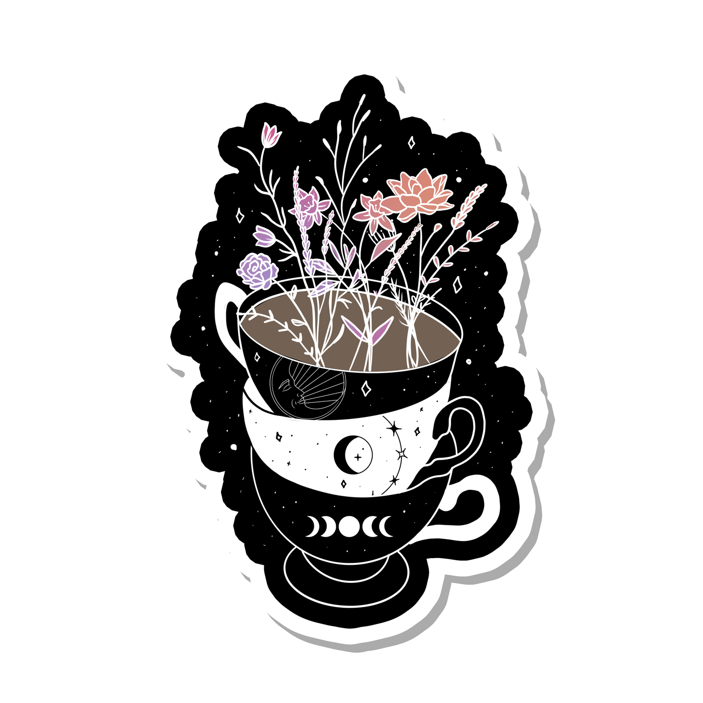 Tea Cup Stack | Flowers | Witch | Waterproof Sticker | 3"