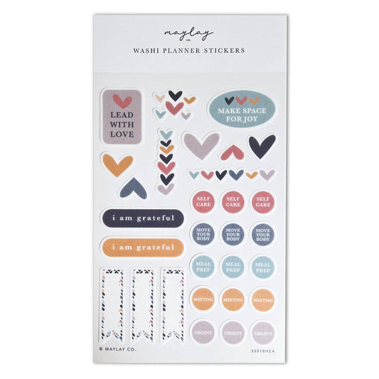 Heartwood Hearts Washi Planner Stickers — Mindful Sticker Sheet for Planners, Journals & Bullet Journaling