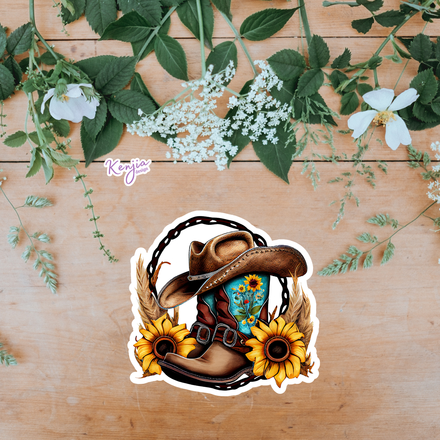 Cute Western Boots Sticker with Watercolor Effect: Waterproof Matte