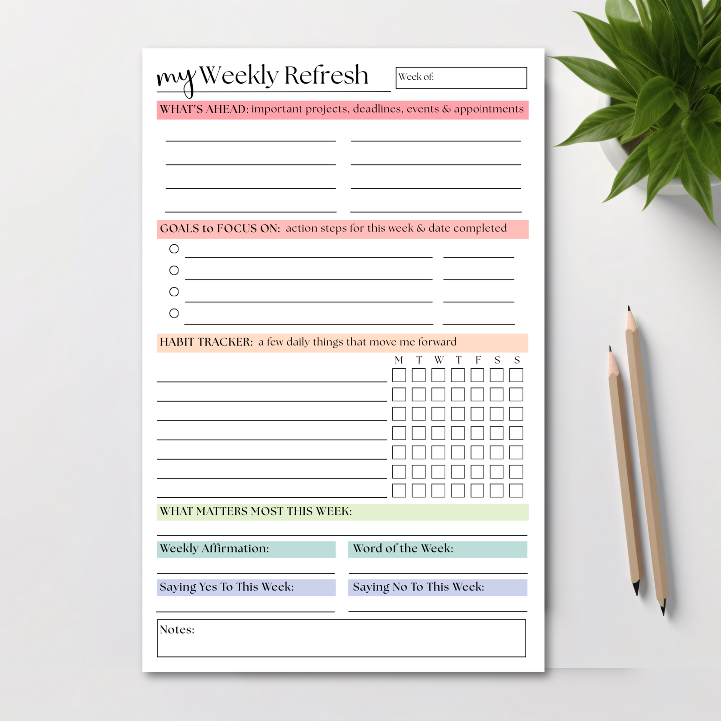 My Weekly Refresh Weekly Life Planner: 50-Page Notepad