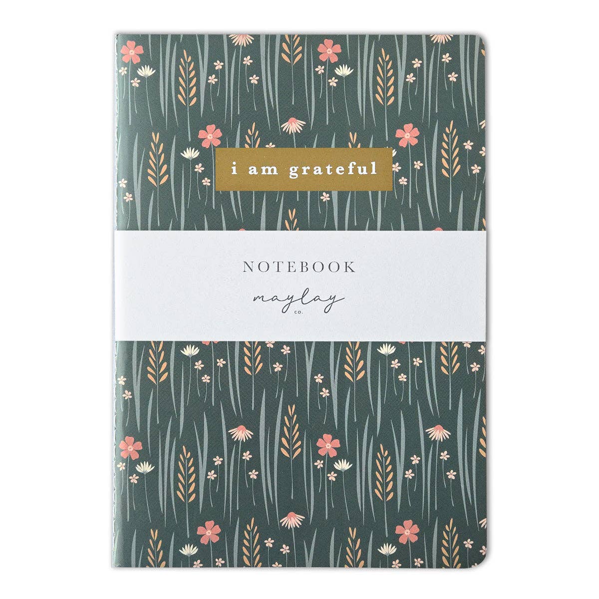 Wildflowers Floral "I Am Grateful" Jotter Notebook — Gold Foil with Dotted Grid Pages B6 Size